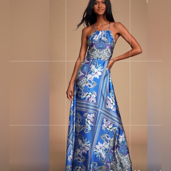Lulus Dresses & Skirts - Lulu's Blue Paisley Floral Halter Maxi Dress